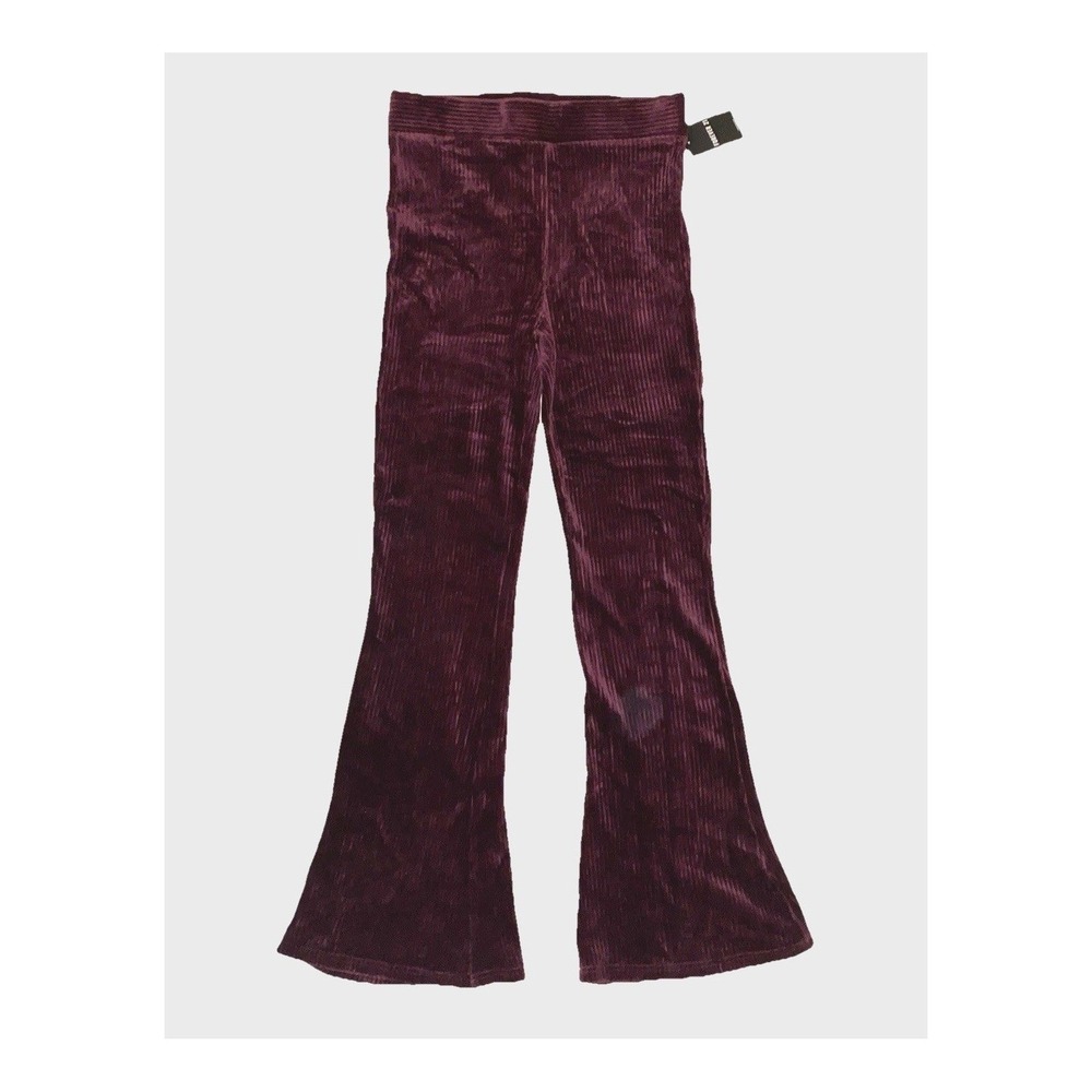 NWT Forever 21 Hi-Rise Velour Flares Burgundy Pull on Pants 29x32 Stretch Soft